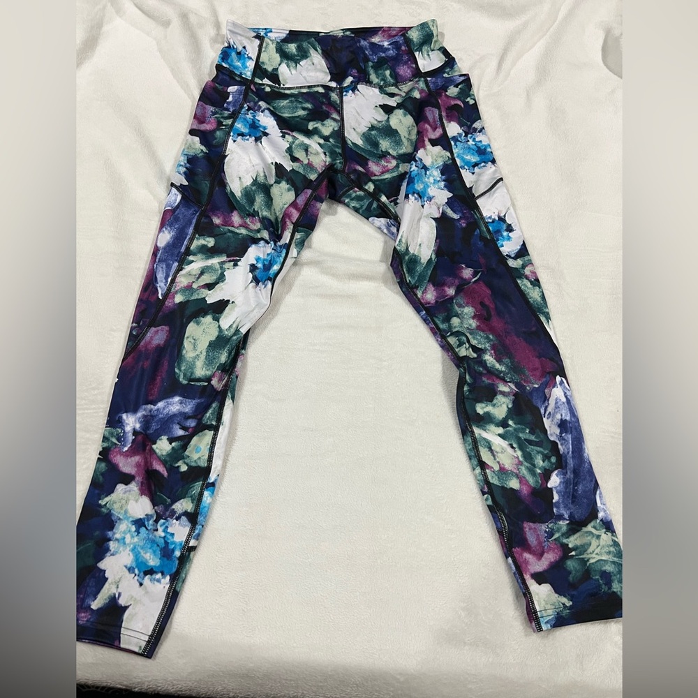 Tek Gear Blue and Purple Leggings with Artistic Print